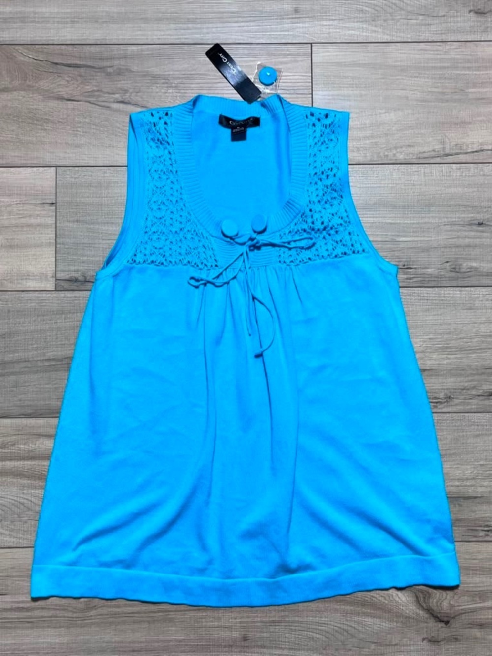 C’est City Womens Open Knit Front Pannel Sweater Tank XL Turquoise